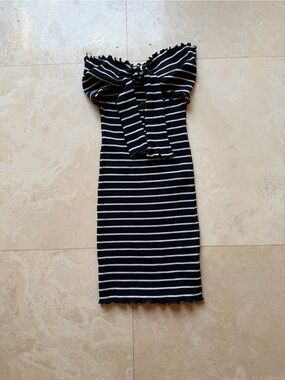 Avenue Black & White Striped Kids Skirt with Lettuce Hem